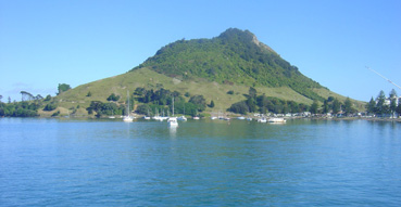 View of Mount Maunganui from the Dolphin cruise.