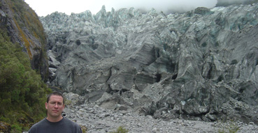 Eric at the face of Fox Glacier.