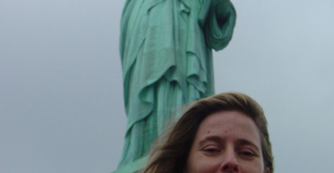 Sam wows Lady Liberty with her good looks.