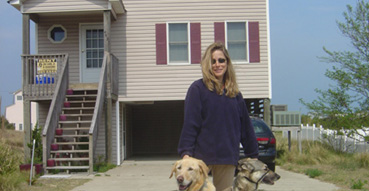 Sam, Jake and Lola outside our home away from home.