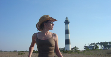 Sam in front of Bodie Island Lighthouse.