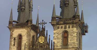 The spires of the Church of Our Lady before Týn.
