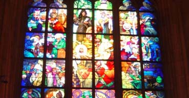 Stained glass window in Prague Castle.