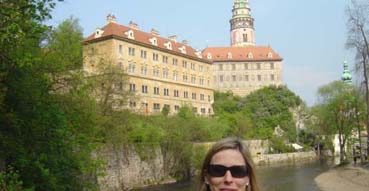 Sam in front of Cesky Krumlov Castle.