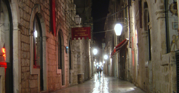 Dubrovnik's main street at night.
