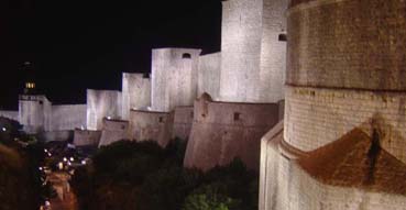 City Walls of Dubrovnik at night.