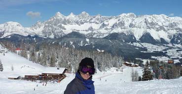 Sam stands up to the mountains at Schladming.